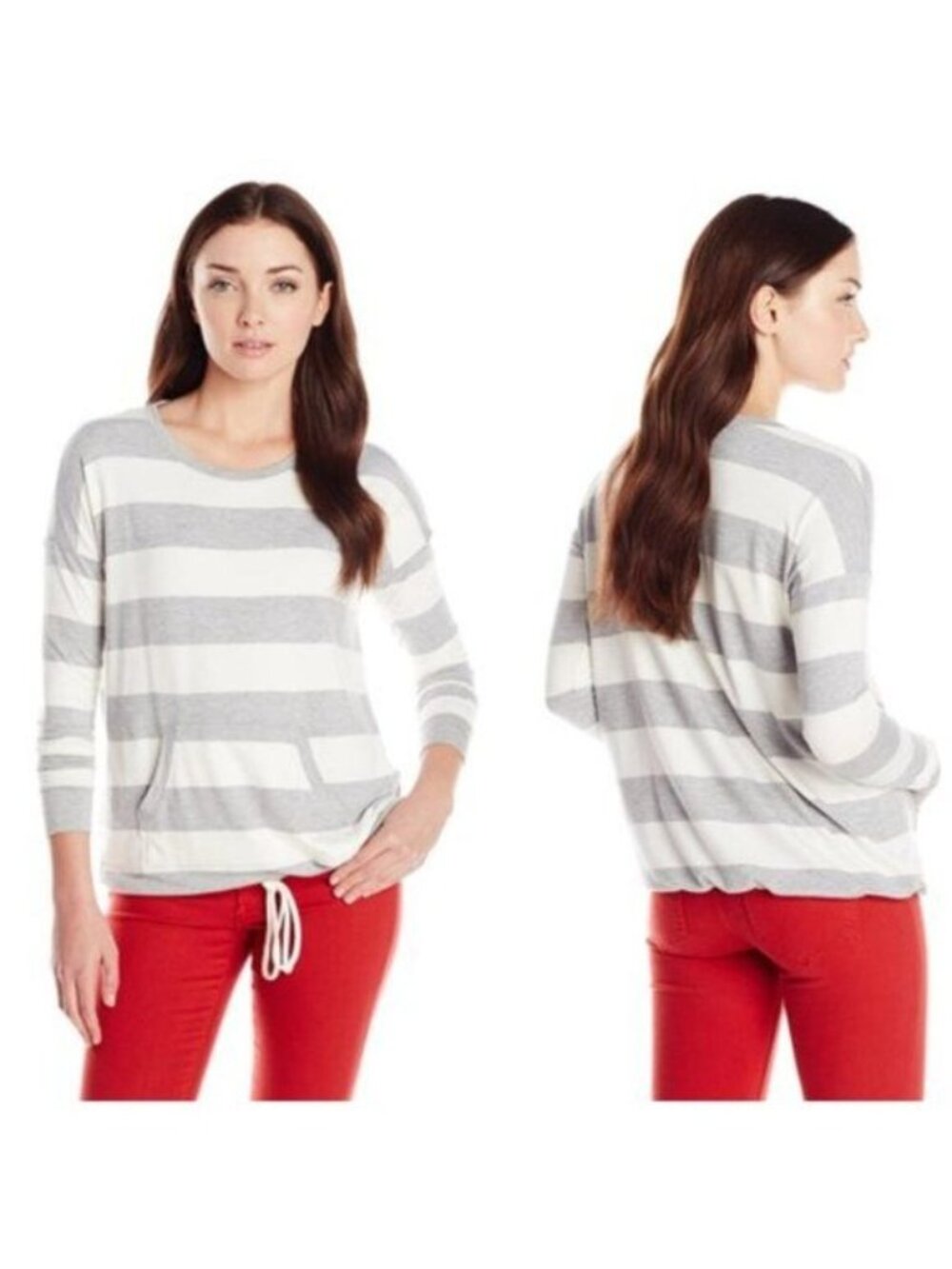 KENSIE Gray French Terry Striped Sweatshirt - M